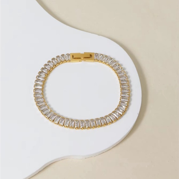 18K Gold Plated CZ Baguette Tennis Bracelet - Picture 3 of 8